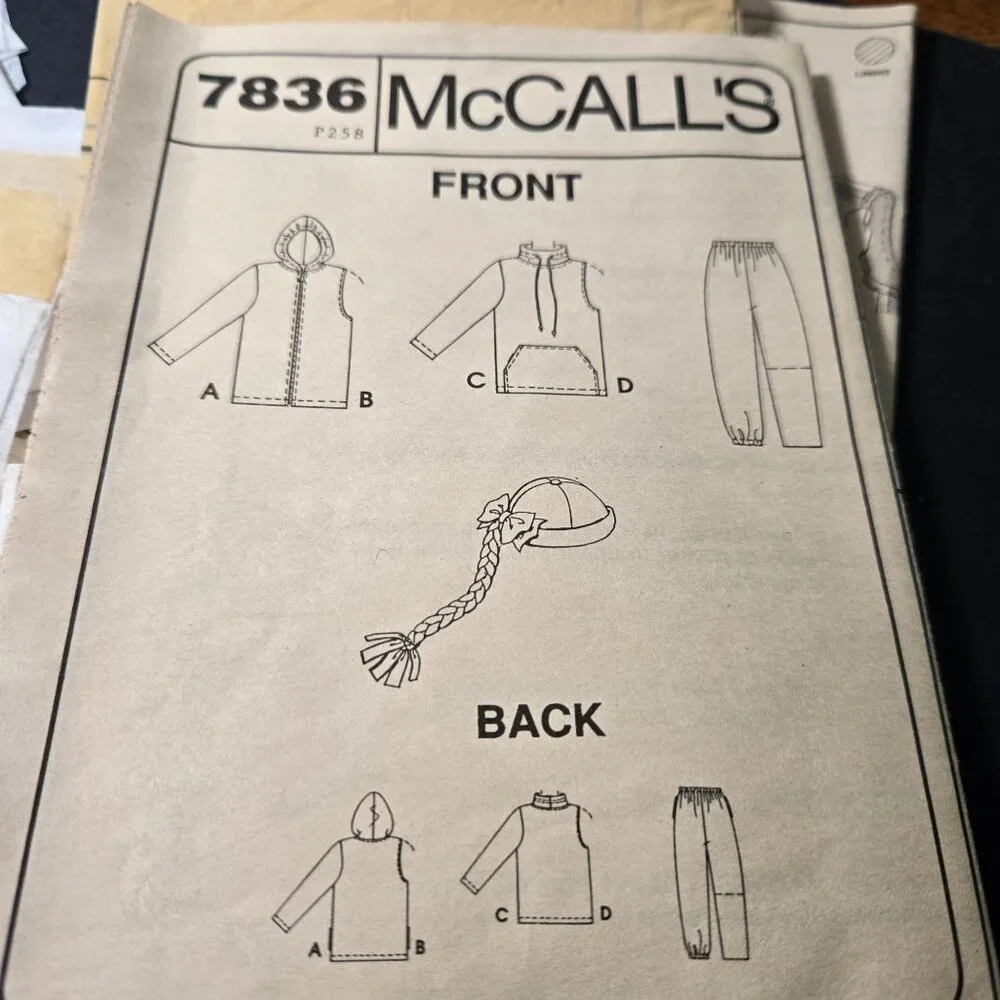 McCall's 7836 sewing pattern Kids fleece jacket pants vest Top Hat CUT to Size 4
